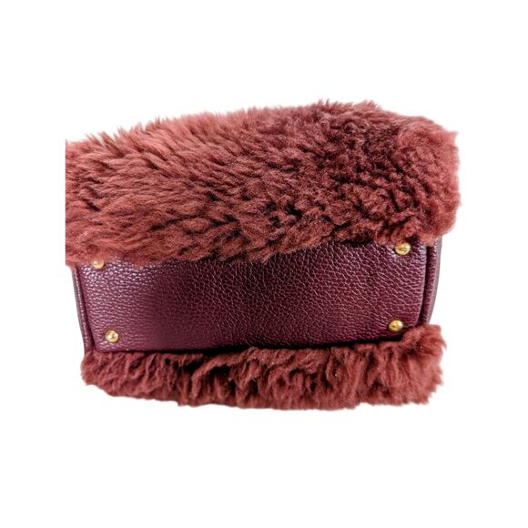 Lisa Conte Made in Italy Burgundy Leather Shearling Handbag - Picture 5 of 11
